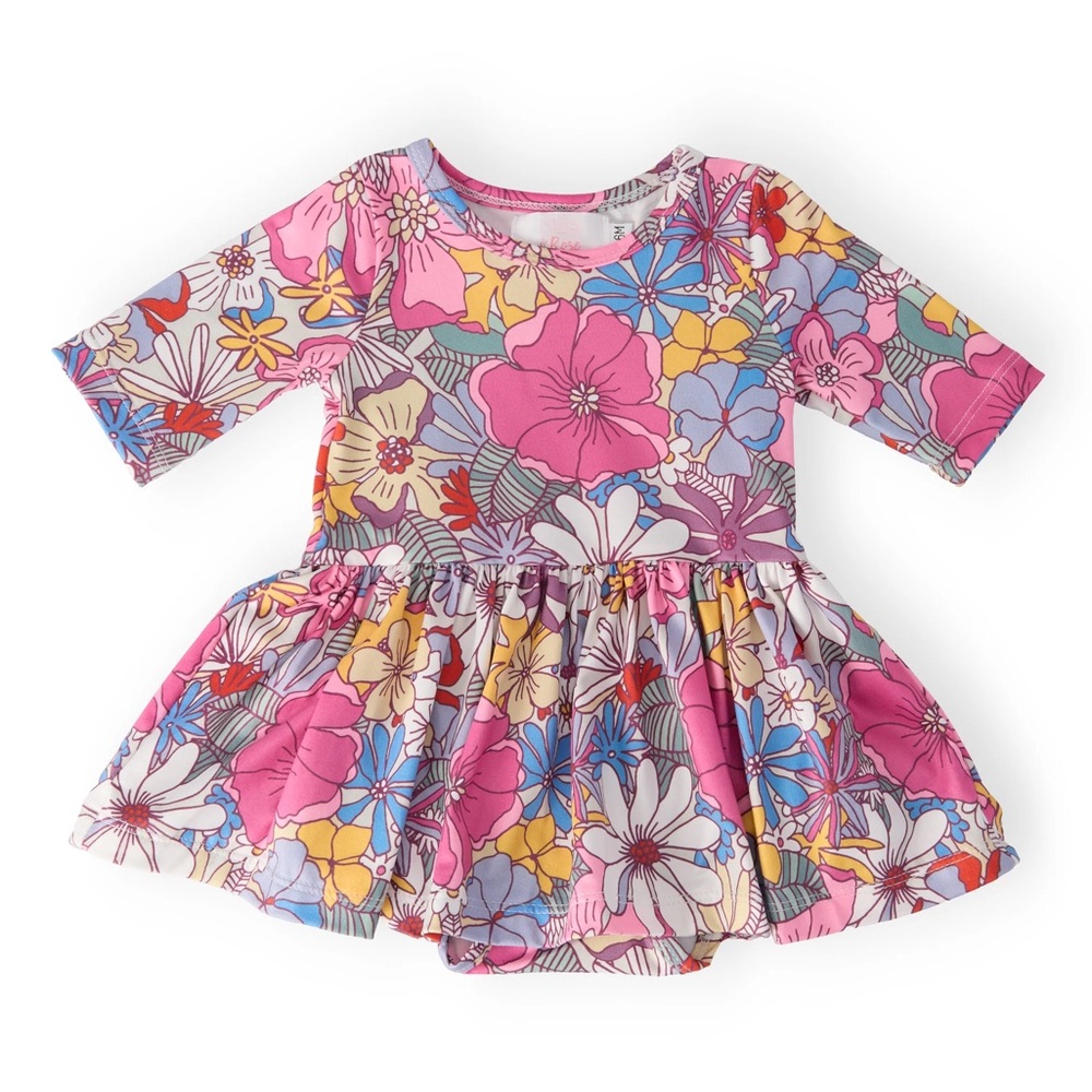 Floral Pink Baby Girl Longsleeve Bodysuit Dress